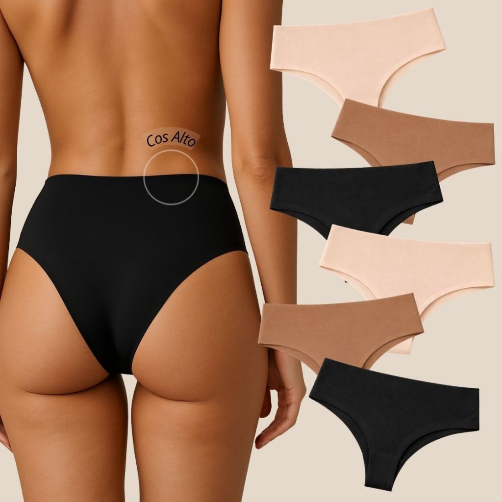 Kit 12, 10, 8, 5 ou 3 Calcinha Modeladora Cós Alto Tanga Não Marca Sem Costura Alta Qualidade