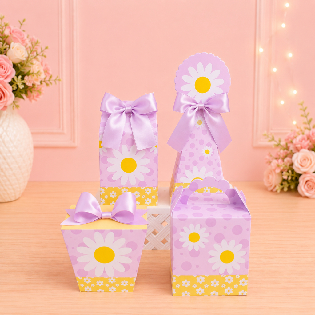 Kit Festa Margaridas Lilás | Personalizados | Aniversários | Papelaria Personalizada | caixinhas | Lembrancinhas
