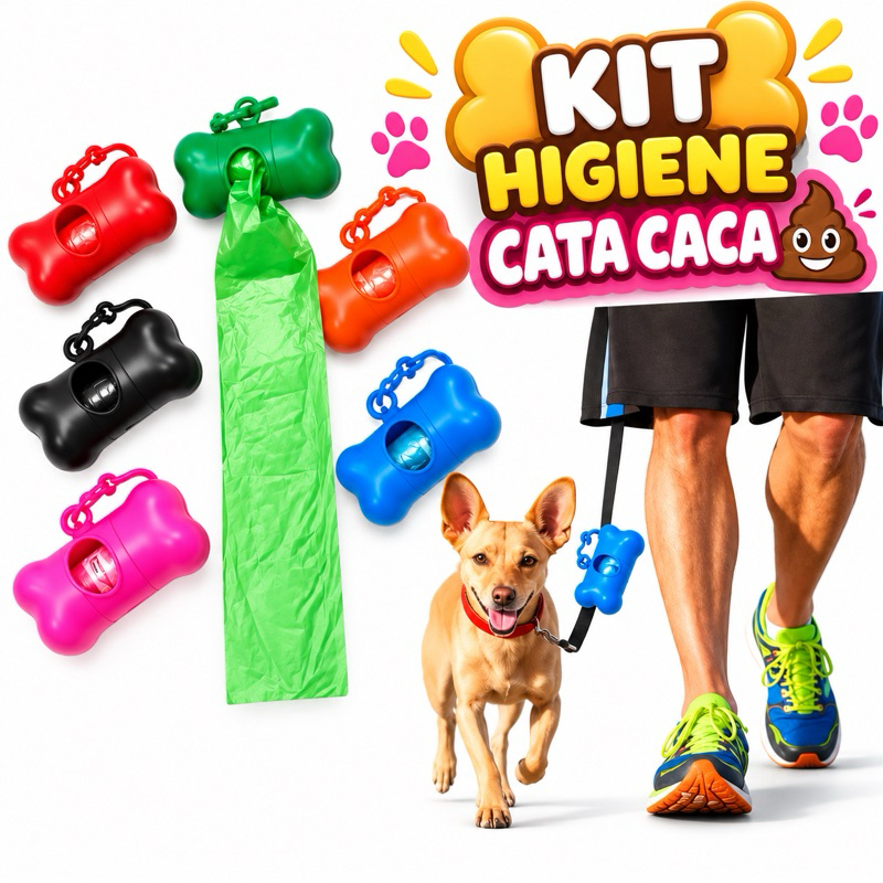 Porta Saquinhos Higiênicos para Cachorro com Refil | Dispenser em Formato de Osso + 2 Rolos Biodegradáveis