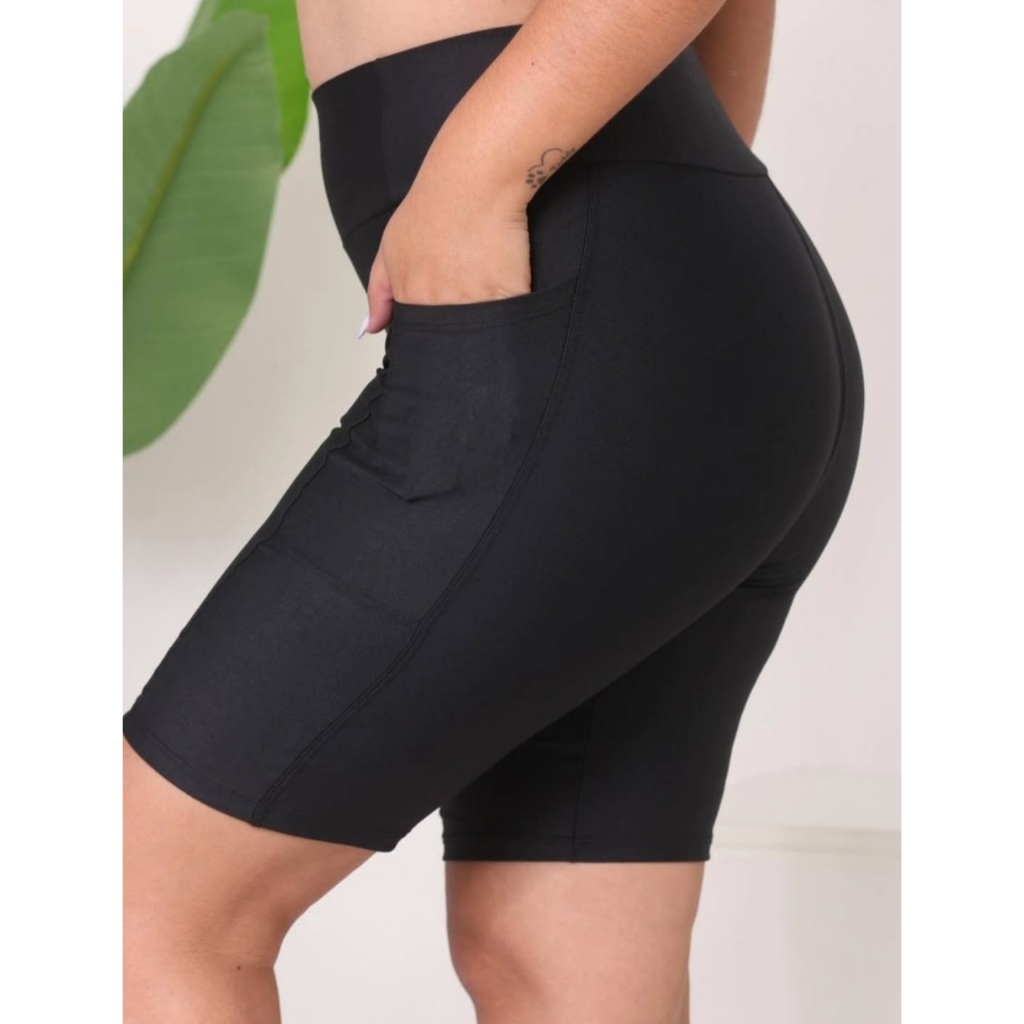 Bermuda com bolso lateral suplex premium feminina  academia cintura alta  sem transparência toque Suave  short feminino
