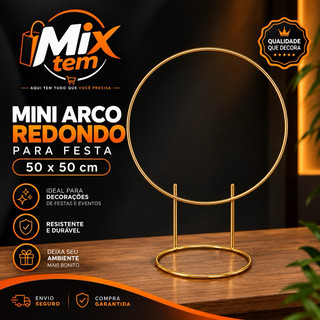 Mini Arco De Mesa Redondo Dourado Premium Ferro Decoração de Festa