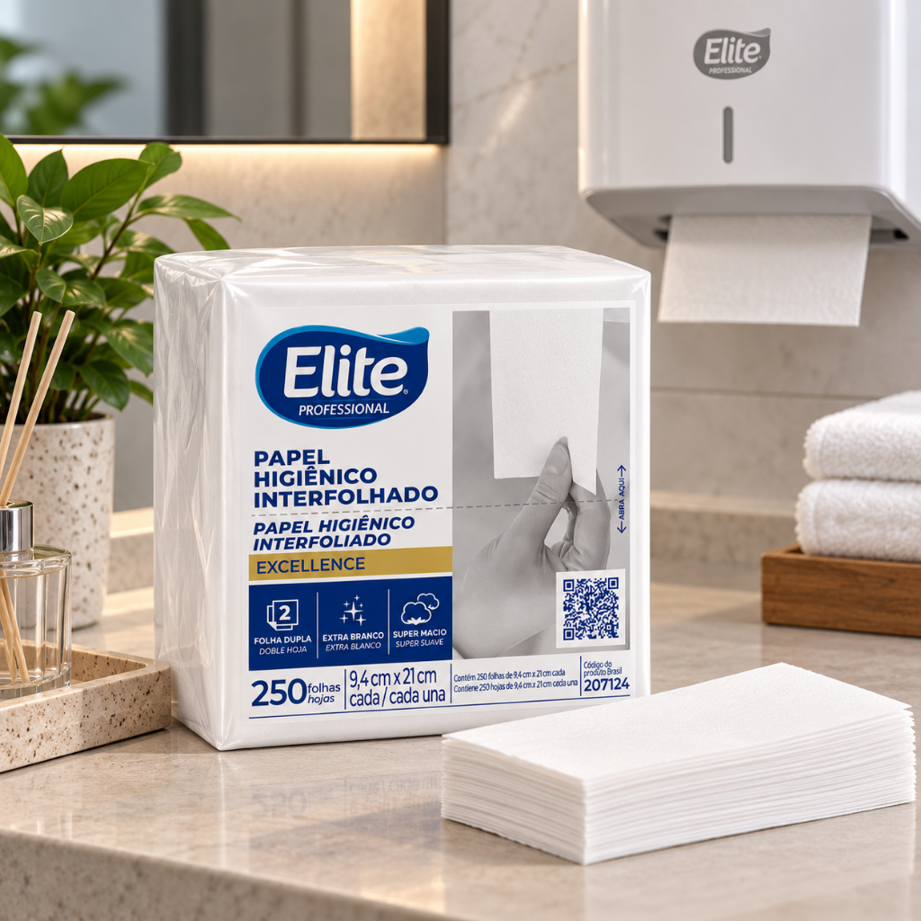 Kit Papel Higiênico Interfolhado Elite Folha Dupla Cai Cai 250 Folhas
