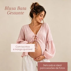 Bata para gestantes,Blusa lacinhos grávida-Ideal para ensaios. Bata feminina soltinha.