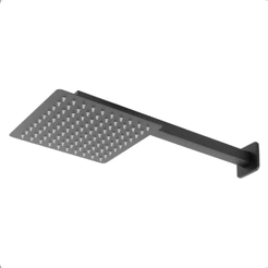 Chuveiro Ducha Articulável Gás e Solar Quadrado Parede Inox Com Braço 40cm Banheiro Preto Fosco Black Matte