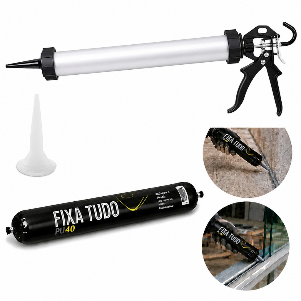 Kit 1 Pu40 + Aplicador 800gr Sache Selante Cola Construção
