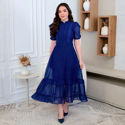 Vestido Feminino Manga princesa zíper nas costas Tecido Chiffon Festa