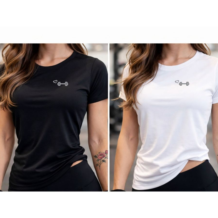 Kit 2 Camisetas Baby Look Feminina Estampa Fitness Academia Tecido Proteção UV