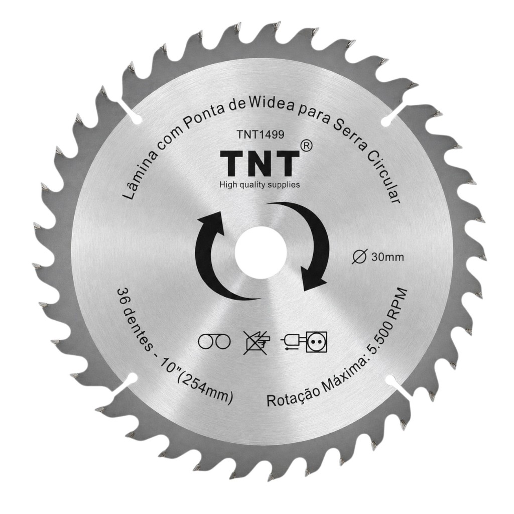 Lamina Serra Circular TNT 250mm ou 10" Furo 30mm 36 Dentes