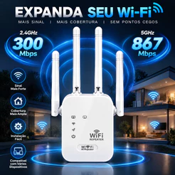 Repetidor WiFi 1200Mbps 2.4/5.8G 4 Antenas Sinal Forte Atravessa Paredes Plug Play Stream 4K Jogos Modo AP Plug Europeu