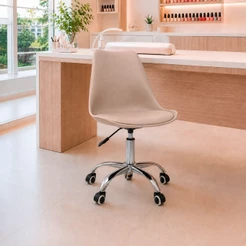 Cadeira de Escritório Office Saarinen Giratória com Base Cromada e Rodízio com Ajuste de Altura Home Office Bege