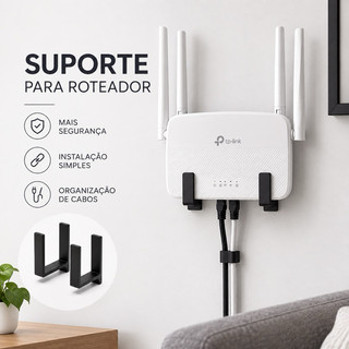 Suporte para Roteador e Modem de Parede Sem Furo com Fita 3M Universal Organizador WiFi Adesivo - Preto Kit Avulso