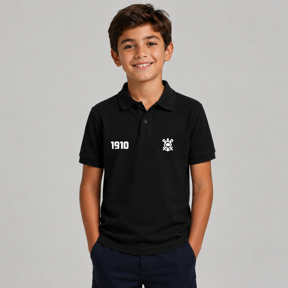 Camisa Gola Polo Infantil Times de Futebol Timão 1910 Corinthian s Confortável Casual Clássica