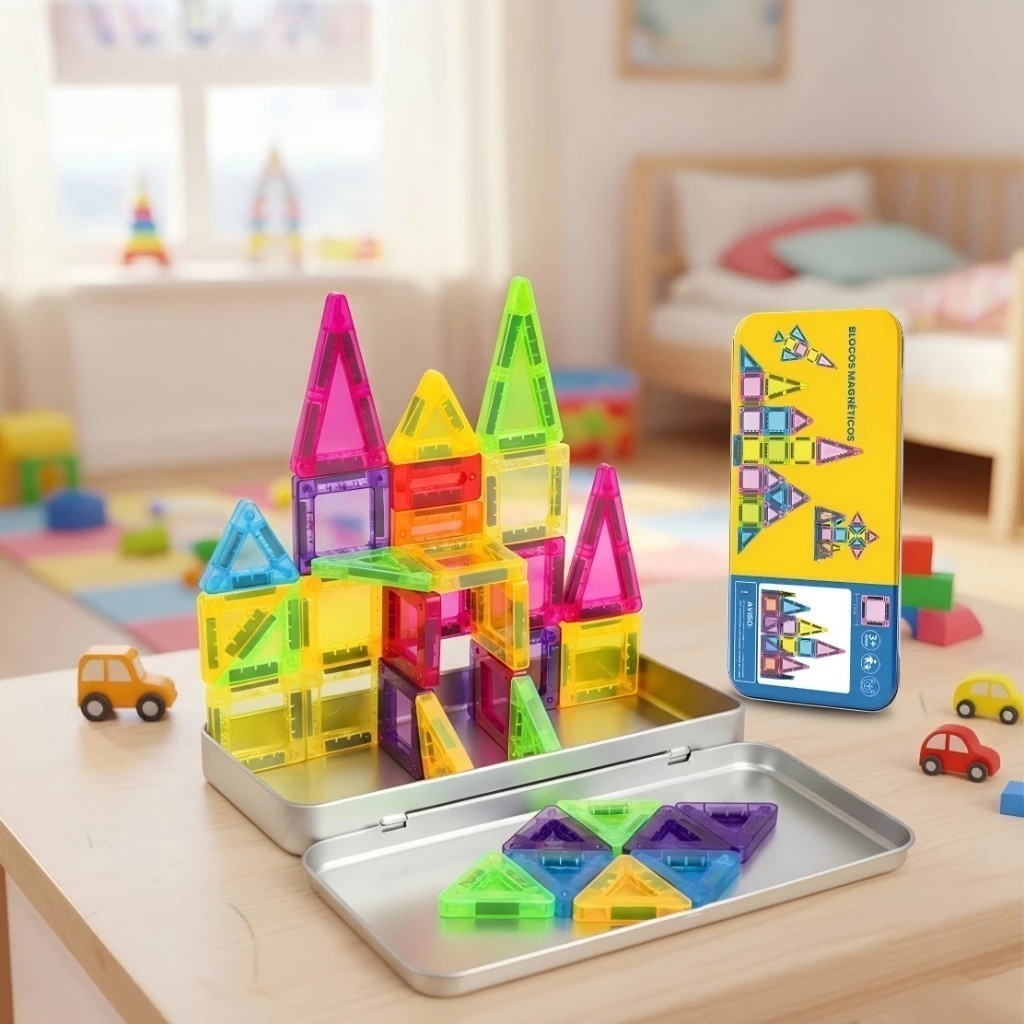 Kit Brinquedo Blocos Magnéticos Infantil Educativo 3D Montagem Criativa Mini de Construção
