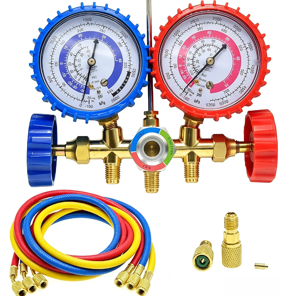 Manifold Analógico VLCT-536 3 Mangueiras 0,90m Compatível Gás R12 R22 R134A R404A Ar Condicionado Refrigeração