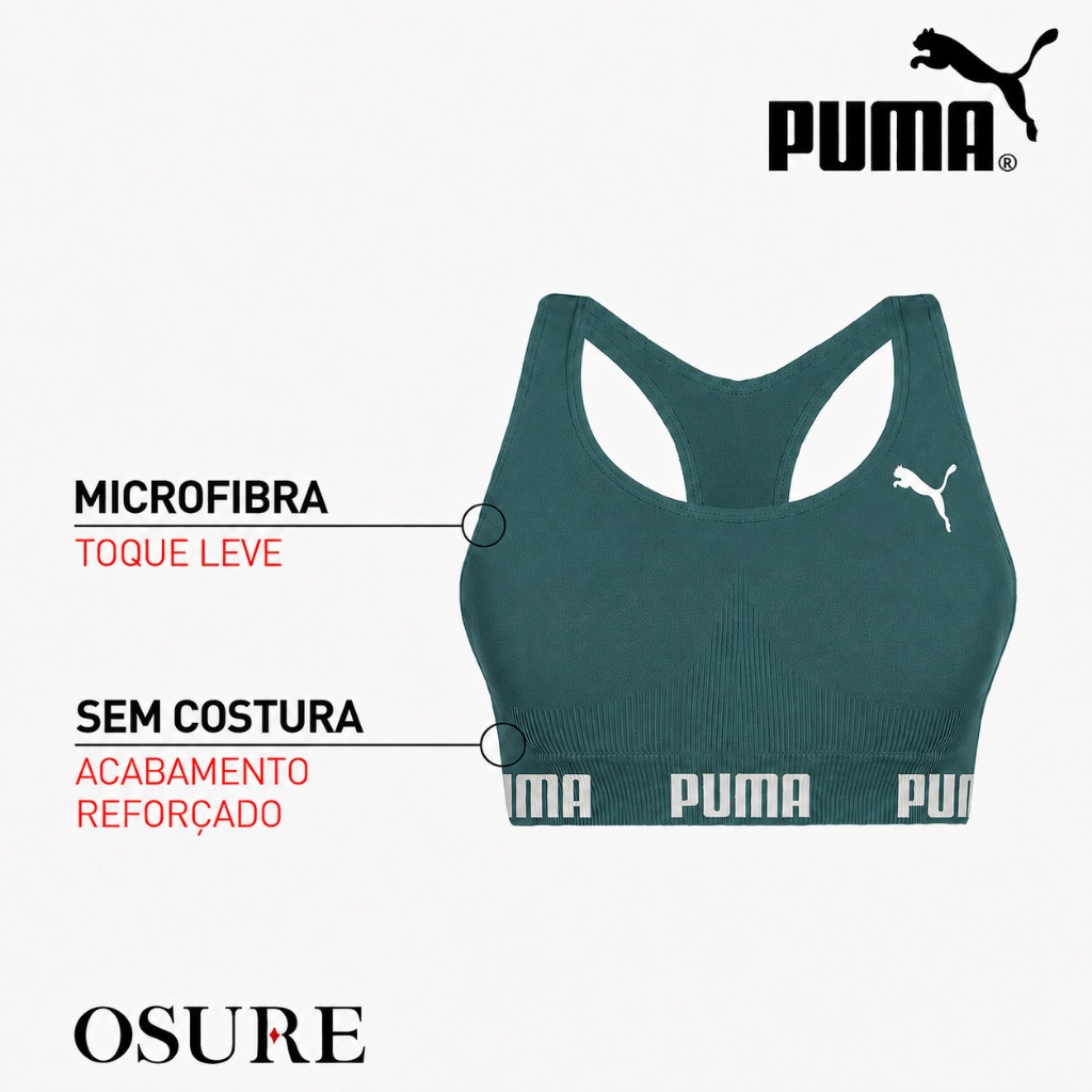 Top Puma Feminino Sem Bojo e Costura Fitness Academia Alta Sustentação Nadador Confortável Original · foto 2