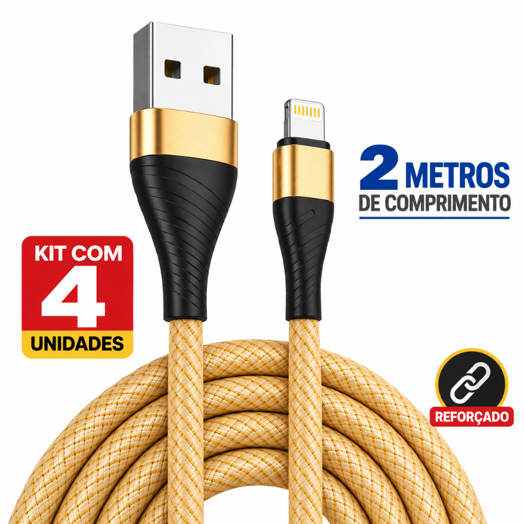 Kit 4 Unidades Cabo Carregador Lightning Iphone Inova 2 Metros Cores Variadas Original
