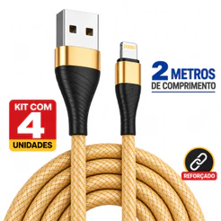 Kit 4 Unidades Cabo Carregador Lightning Iphone Inova 2 Metros Cores Variadas Original