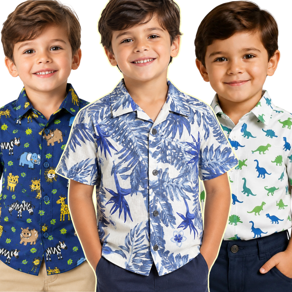 Camisa Infantil Social Estampas Diversas Masculina 100% ALGODÃO