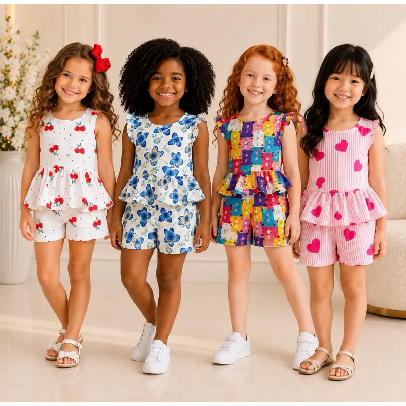 Conjunto Infantil Feminino Verão Estampado 2 ao 10