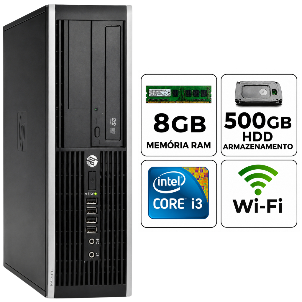 Computador HP 8200 Core i3 2ªgr 8gb ram 500gb hd Wifi NF Trabalho Estudo Cpu Torre Promoção