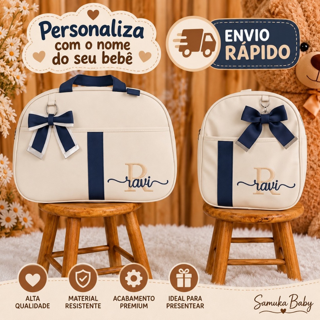 Kit Bolsa Maternidade 2 Peças Com nome do Bebê Menina e Menina