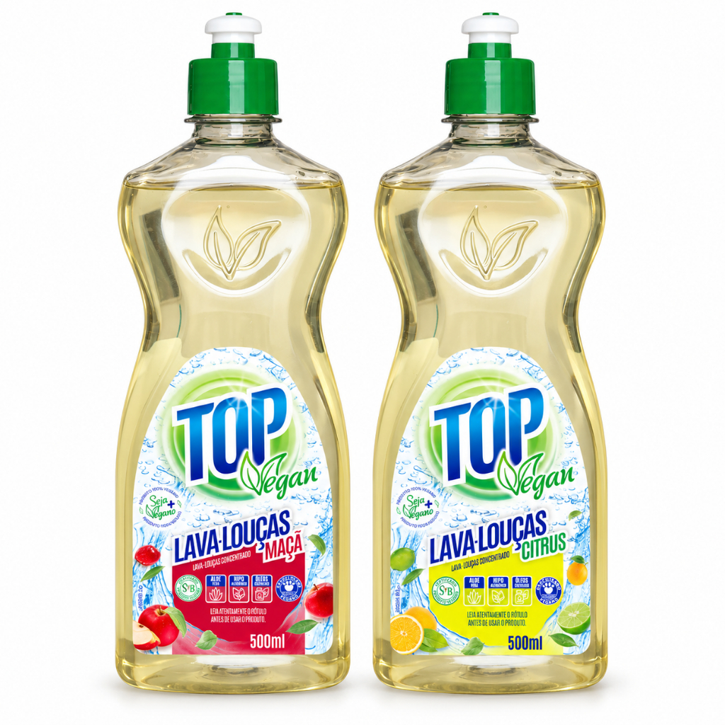 Lava Louças Detergente Hipoalergênico Biodegradável Vegano Top Vegan Maçã E Citrus 500ml 2 Unidades