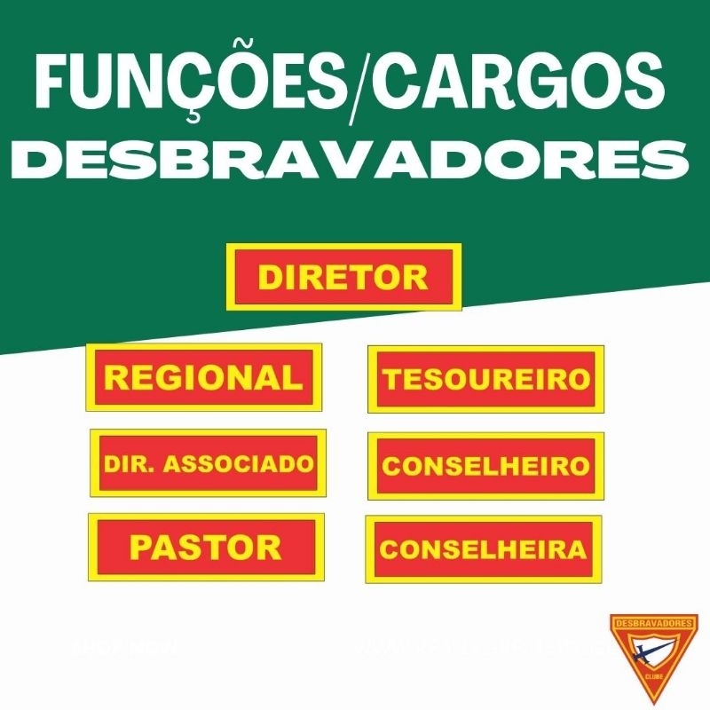 CARGOS CLUBE DESBRAVADORES E AVENTUREIROS, Nome + Clube + Desbravadores + Aventureiros + Bordado IASD