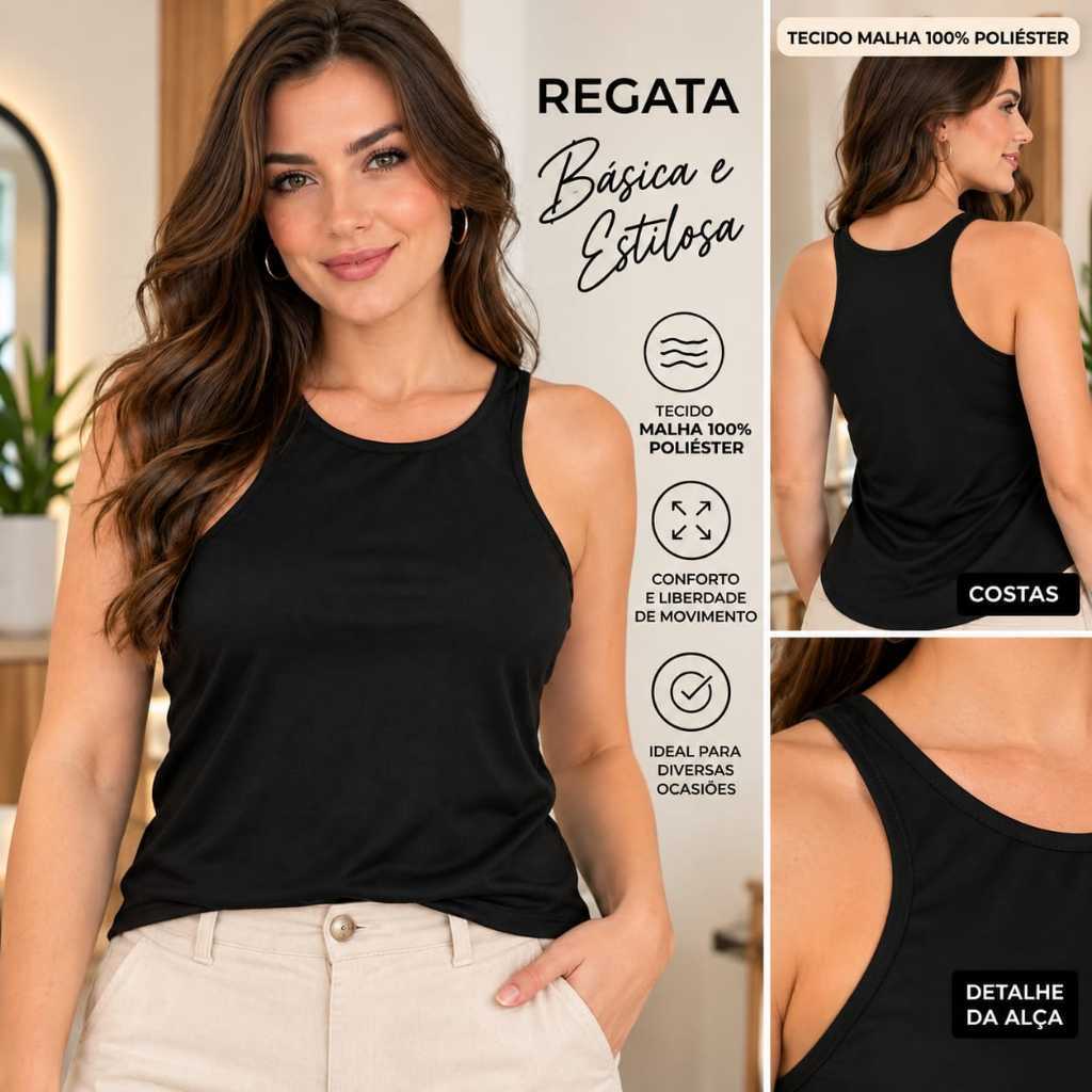 Regata Feminina Academia Treino Fitness Caminhada Casual Malha Respirável Soltinha Não Gruda No Corpo Leve Confortável