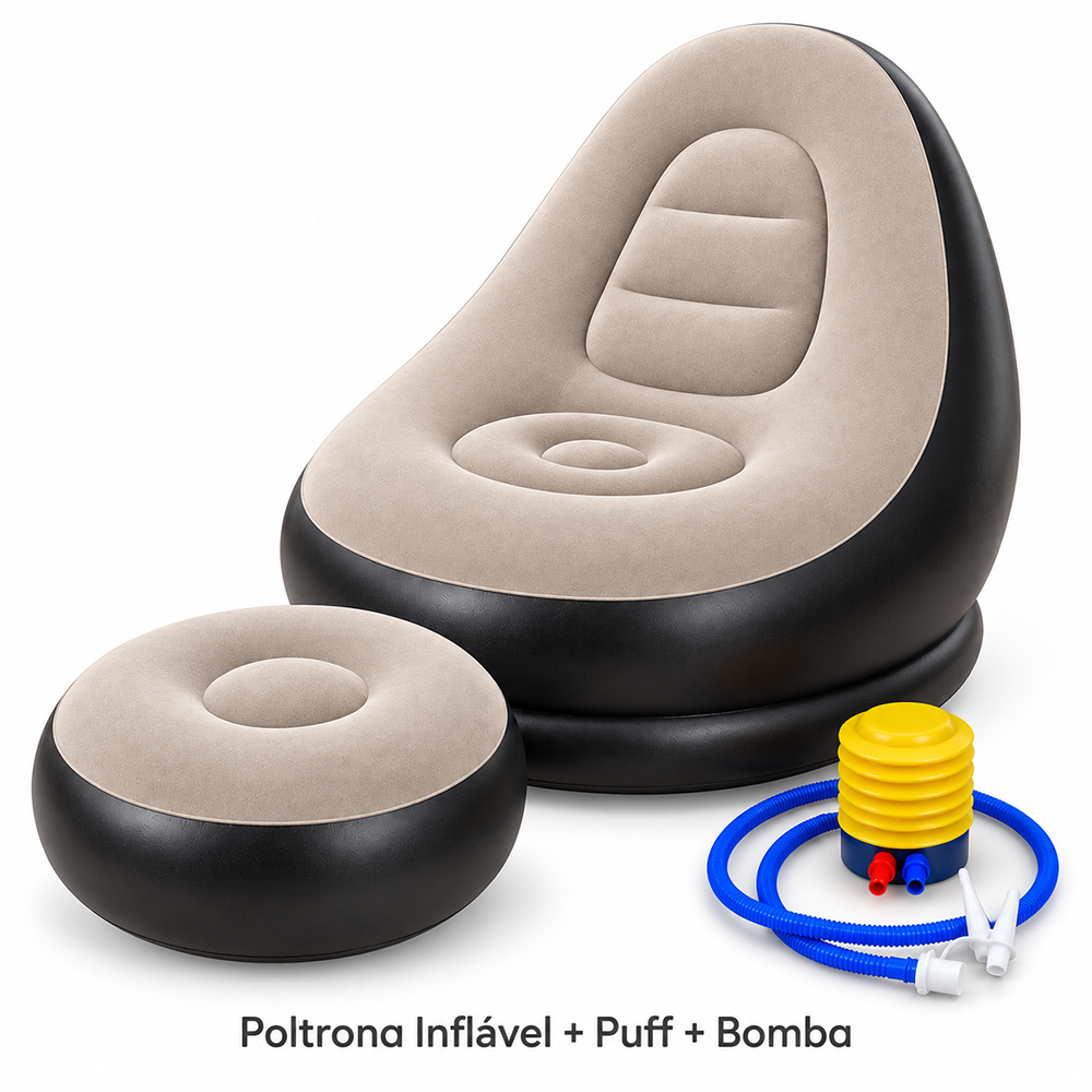 Sofá Inflável Portátil para Camping, Praia e Viagem - Poltrona com Puff e Bomba de Ar