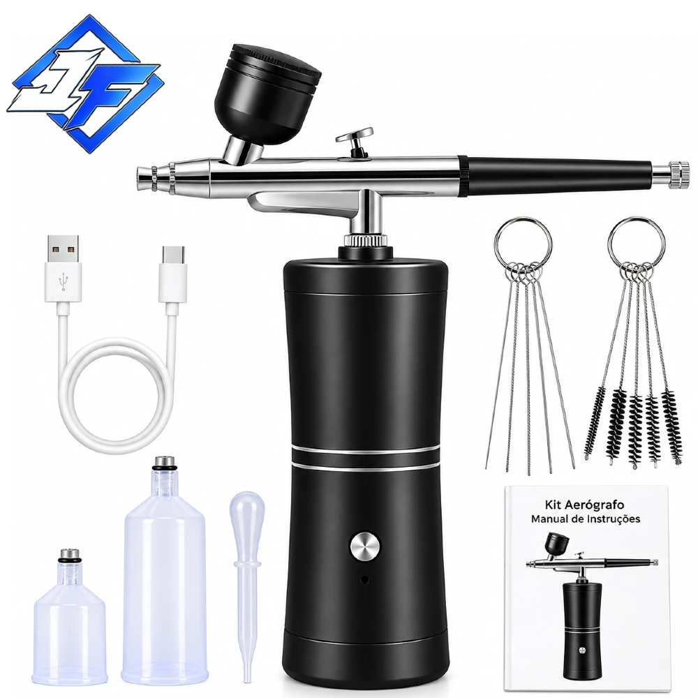 Aerógrafo Portátil com Mini Compressor - Para Unhas, Bolo, Maquiagem e Cabelo, Profissional e Recarregável