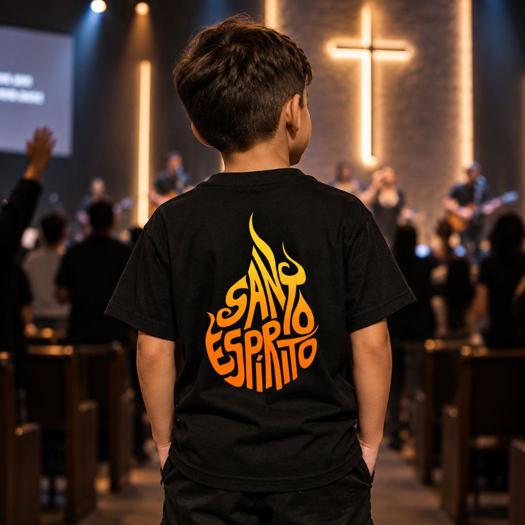 Camiseta Cristã Gospel Santo Espírito Unissex Infantil Adulto Masculina Feminina Preta Estampada Evangélica