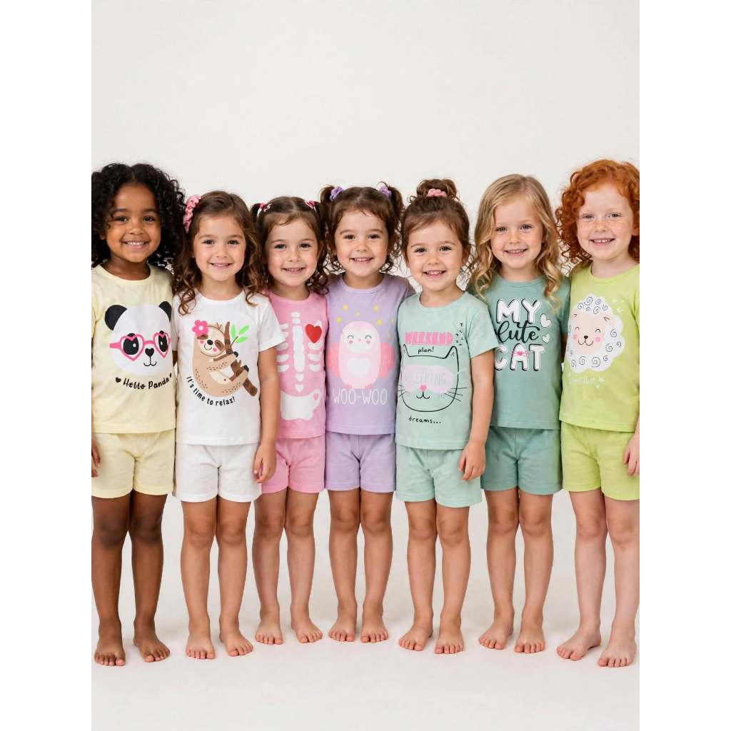 Conjunto Pijama Feminino Tamanho 4  - Verão Confortável - 2 Peças Camiseta + Shorts