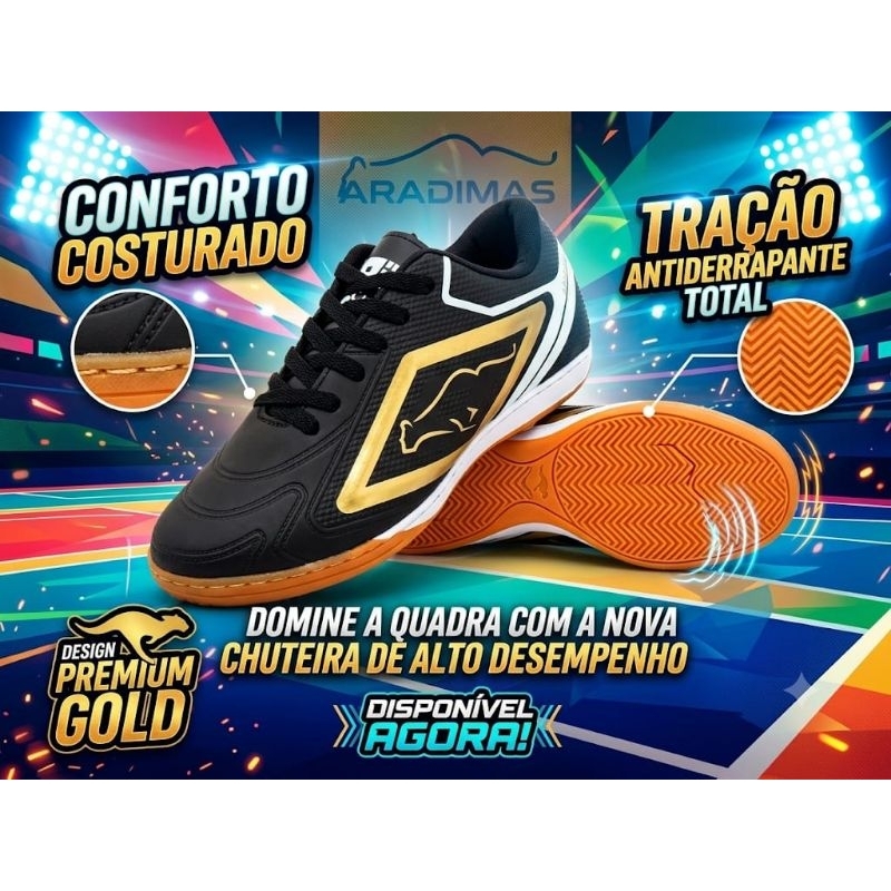 tenis chuteirs futisal pto/ouro 09 quadra salao futibol,bola,campo