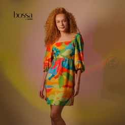Lovito Bossa Vestido Feminino em Viscose Com Mangas 3/4 Estampa Colorida DRB618BRL648