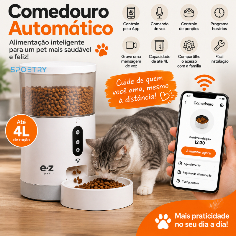SPOETRY Alimentador Automático 4L Wi-Fi Controle Por App, Comedouro Inteligente Para Cães E Gatos Ideal Para Viagens
