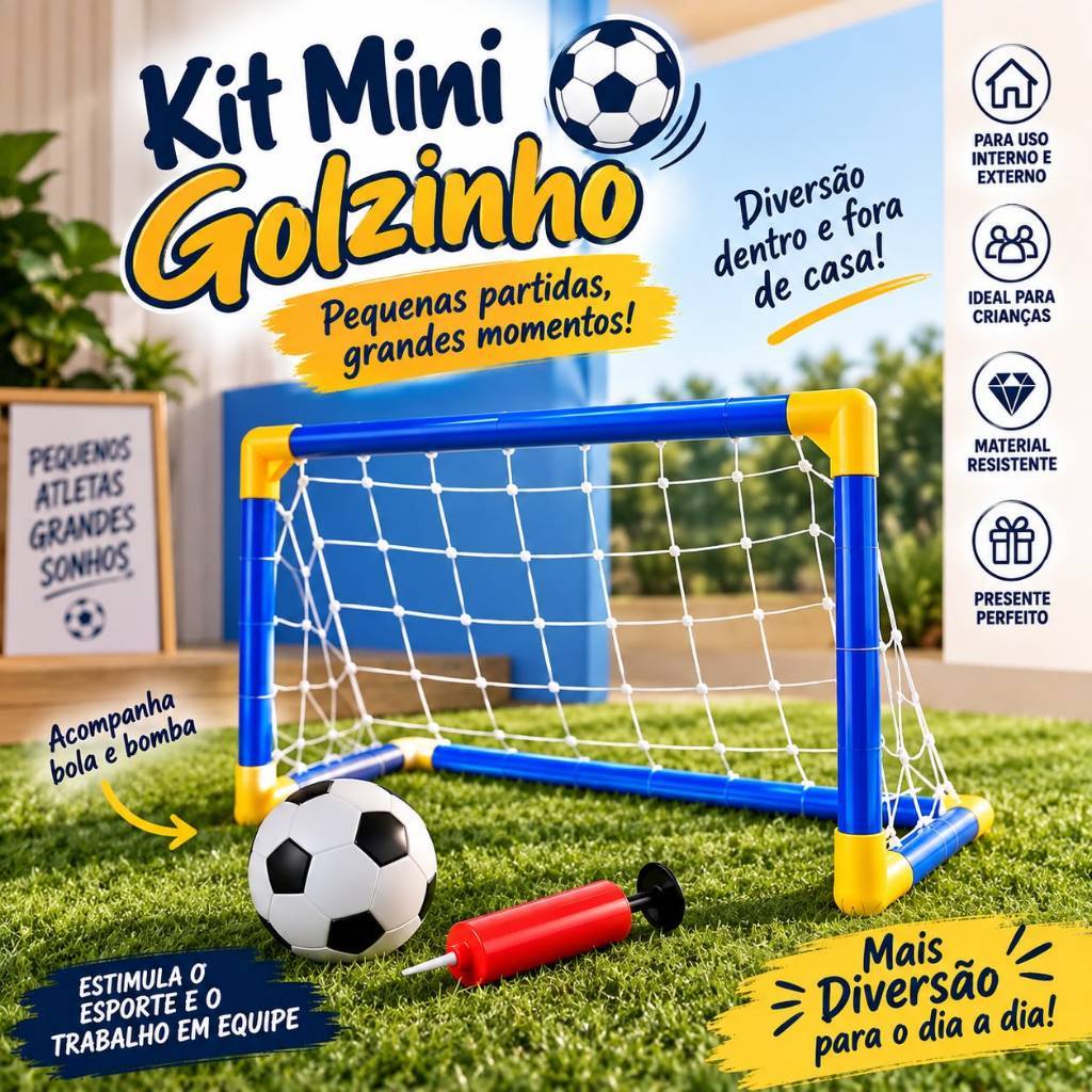 Kit Golzinho Infantil Futebol com Rede Bola e Bomba Mini Trave Criança Brinquedo