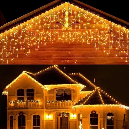 Cascata 400 Led's Decoração Natal Festas Branco quente/Colorido 10m Fixo e 8 Funções conexão macho / fêmea