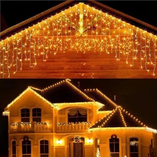 Cascata 400 Led's Decoração Natal Festas Branco quente/Colorido 10m Fixo e 8 Funções conexão macho / fêmea