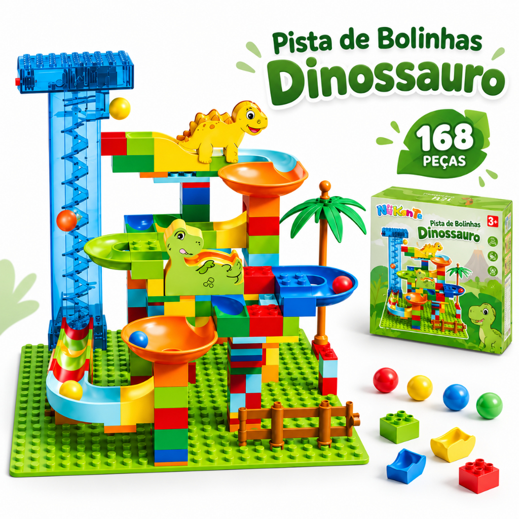 Pista de Bolinhas Dinossauro 168 Peças com Elevador Elétrico Brinquedo Infantil Educativo