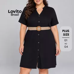 Lovito Plus Size Vestido Casual Estilo Chemise 100% Algodão DRB123BRL152