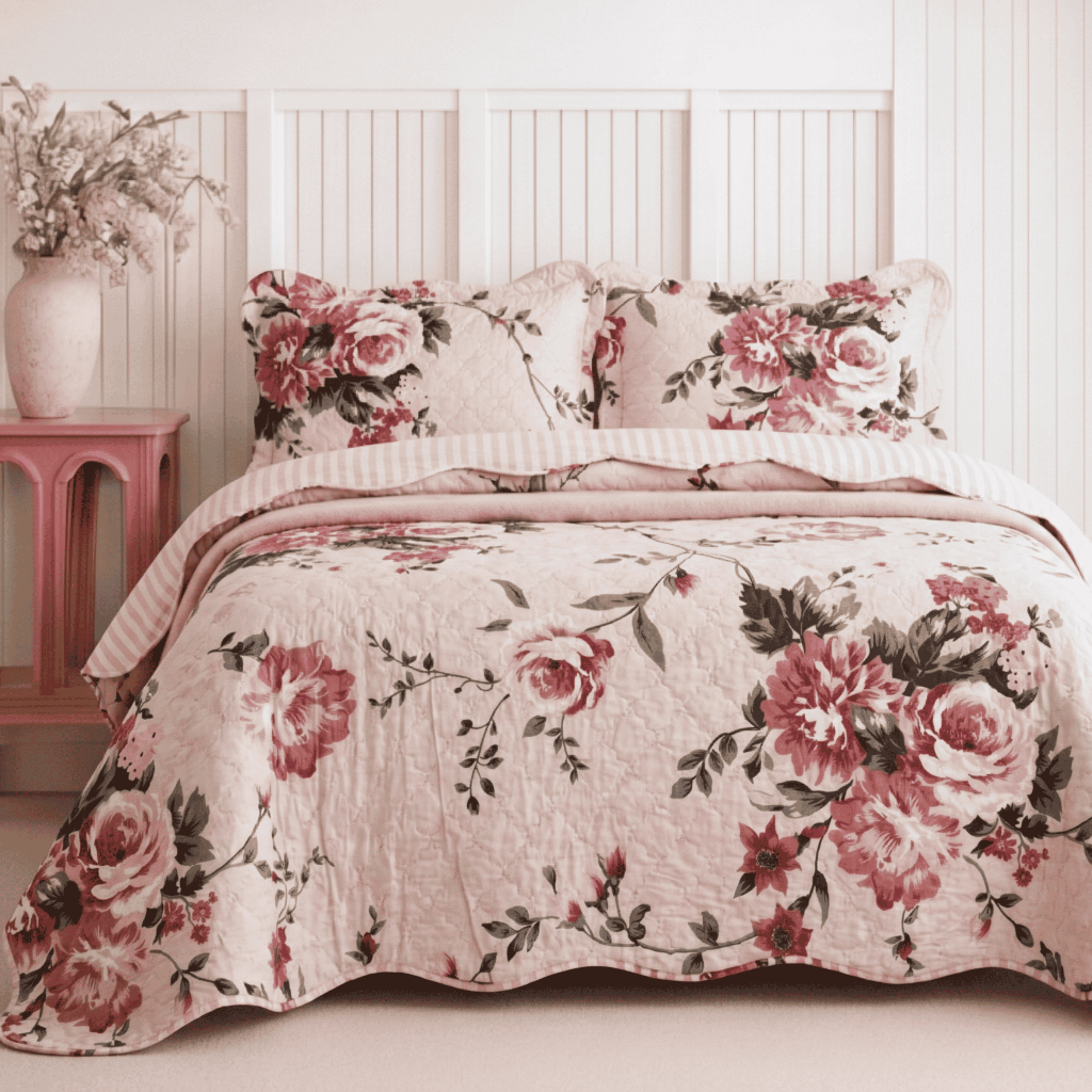 Kit Cobre Leito Colcha Solteiro Casal Queen King Dupla Face Estampada Porta Travesseiro Aba Americana