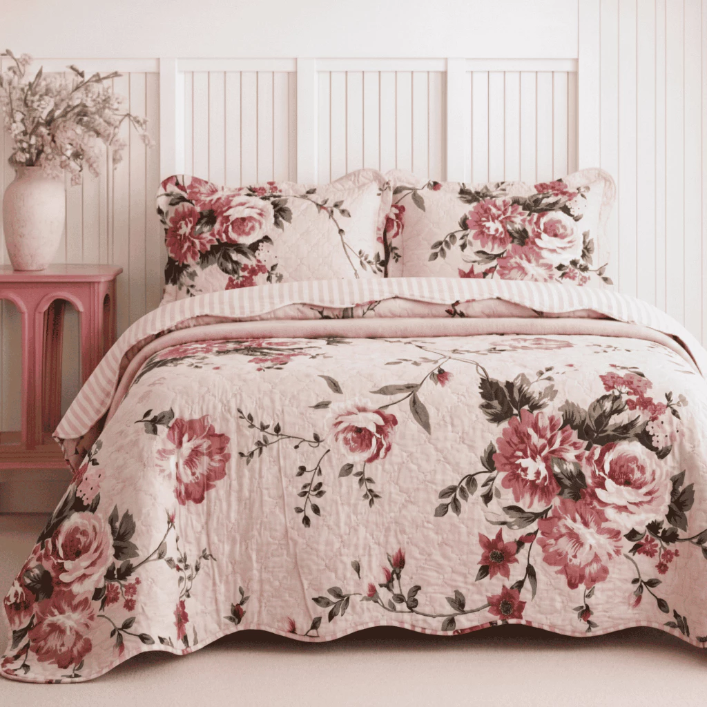 Kit Cobre Leito Colcha Solteiro Casal Queen King Dupla Face Estampada Porta Travesseiro Aba Americana