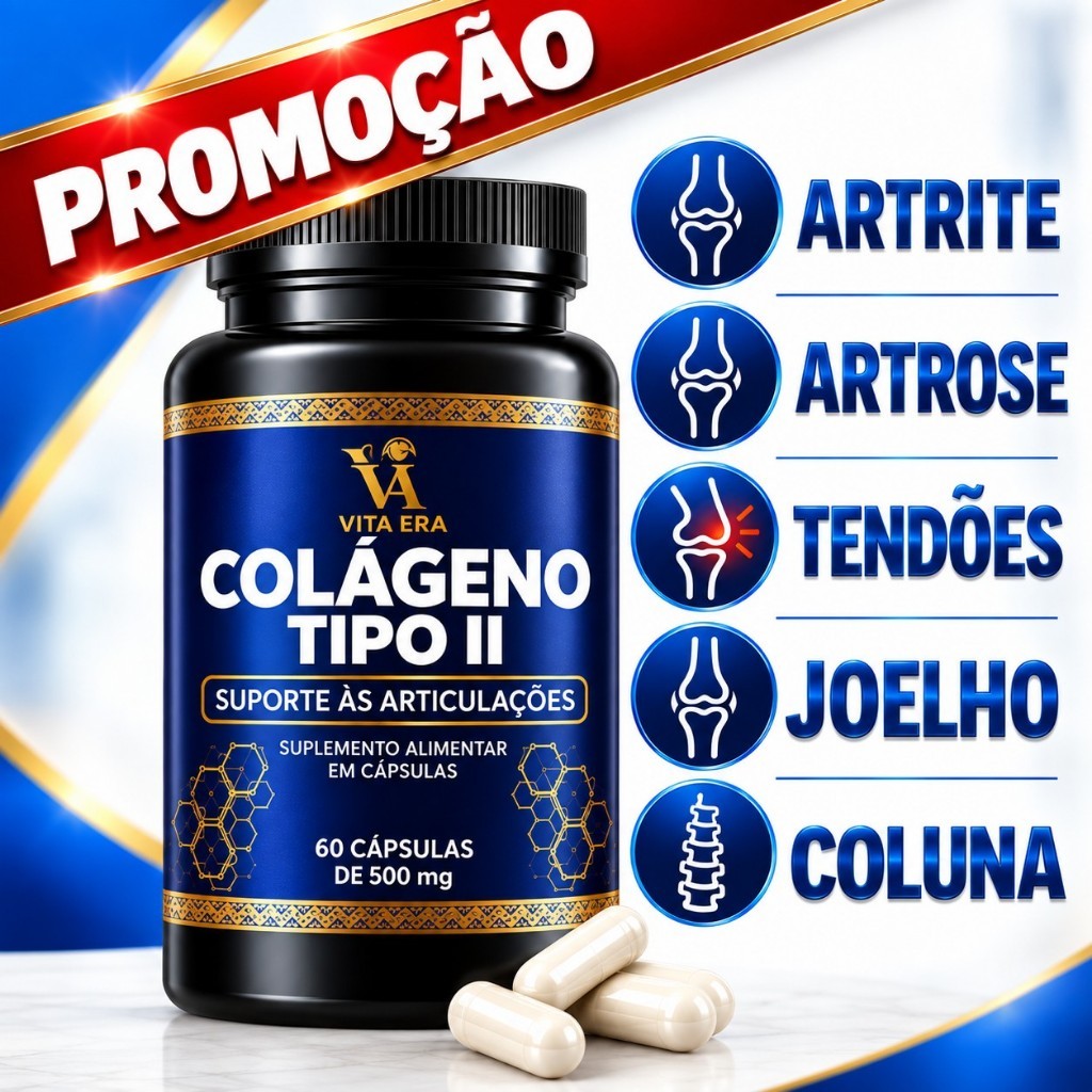 Colágeno Tipo 2 60 Cápsulas 500mg Alta Absorção Suporte para Joelhos Ossos Articulações Mobilidade