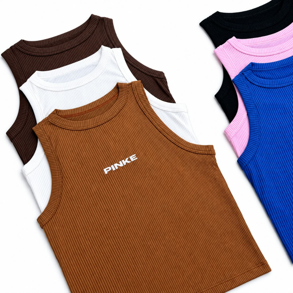 Regatas Femininas Verão Blogueira Blusa Canelada Justinha e Moderna em Ribana Academia Casual