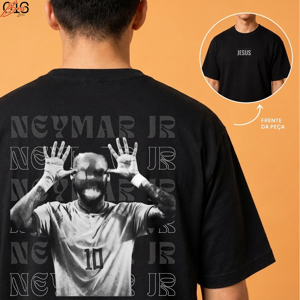 Camiseta Neymar Jr 100% Jesus Futebol Fé Masculina Estampada Costas Streetwear