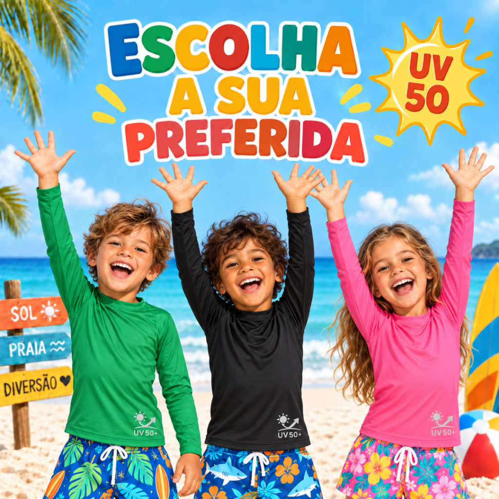 Camisa Termica Infantil e Juvenil UV Proteção Solar 2 a 12 anos Masculino e Feminina Blusa UV