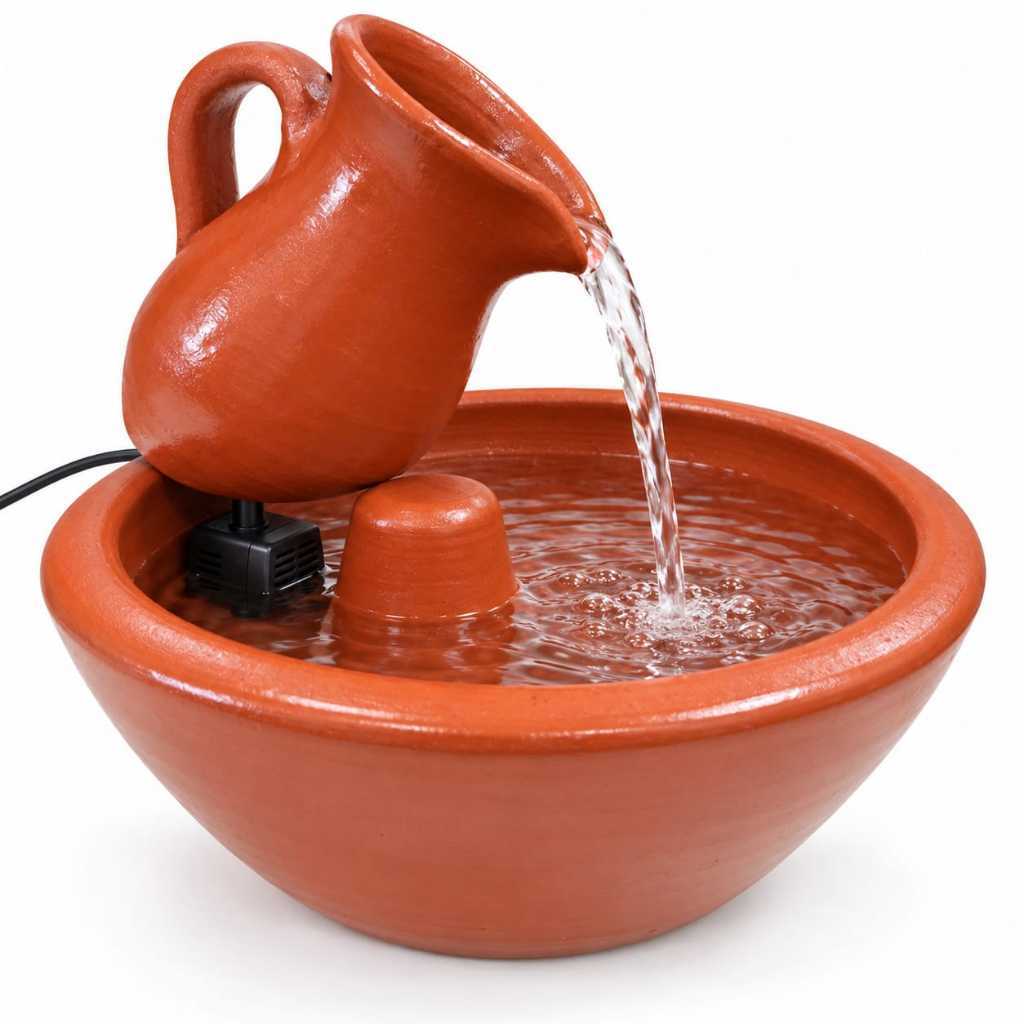 Fonte de Água Decorativa para Santa Ceia Bebedouro pet Fonte de Mesa Barro Cerâmica Cascata Completo Bomba