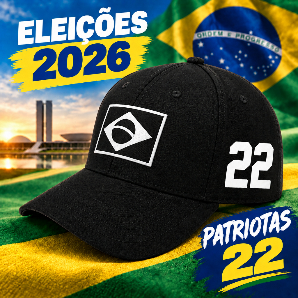Boné 22 Brasil Patriota Estampado DTF Premium Boné Masculino Preto Boné Feminino Ajustável Baseball Aba Curva Ajustável