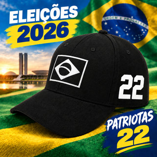 Boné 22 Brasil Patriota Estampado DTF Premium Boné Masculino Preto Boné Feminino Ajustável Baseball Aba Curva Ajustável