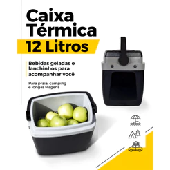 Caixa Térmica Plástica Para Praia Camping Viagem Com Alça 12 Litros Capacidade 13 Latinha Preta Mor
